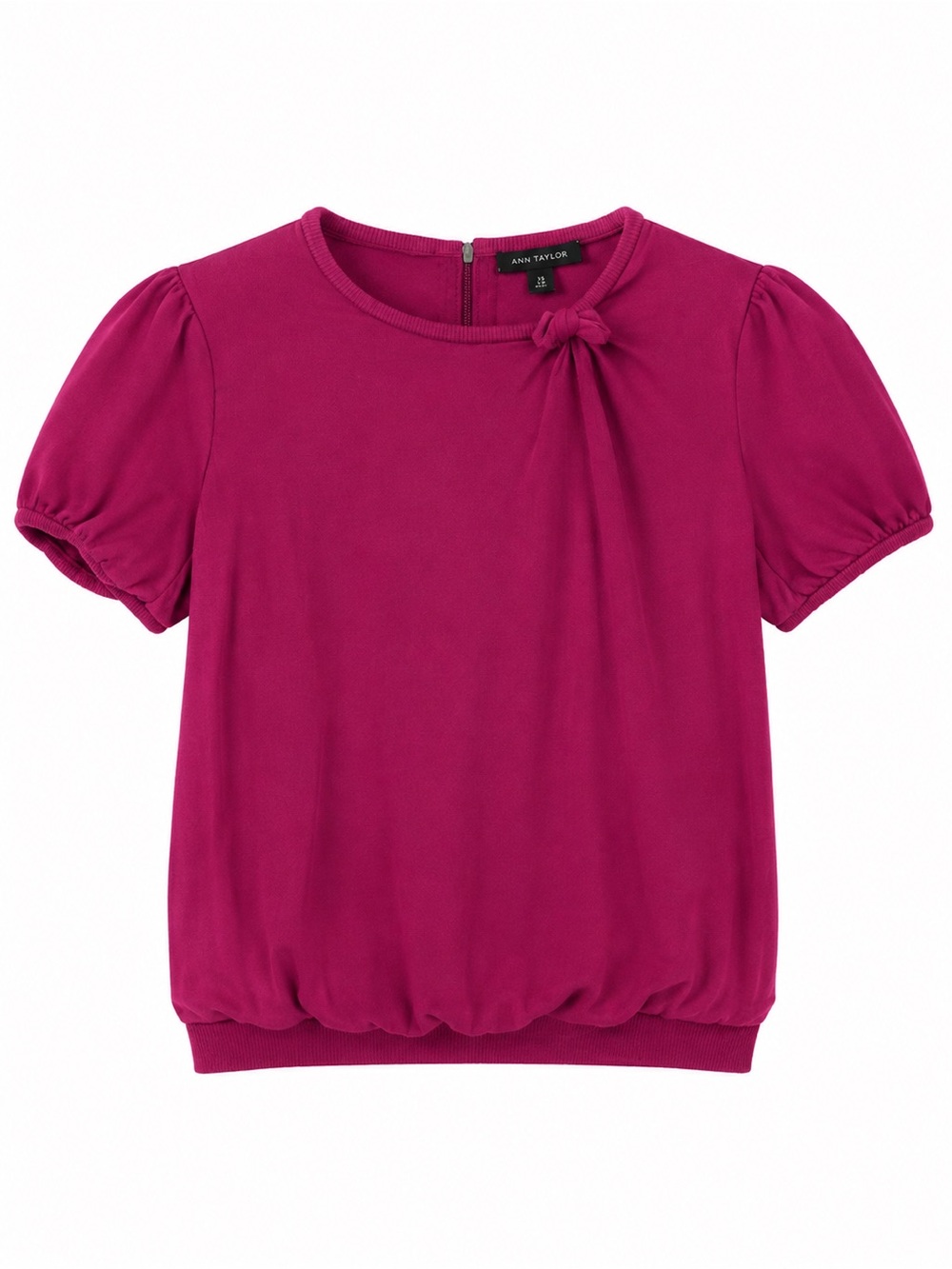Ann Taylor Magneta Short Sleeve Knot-Accent Top